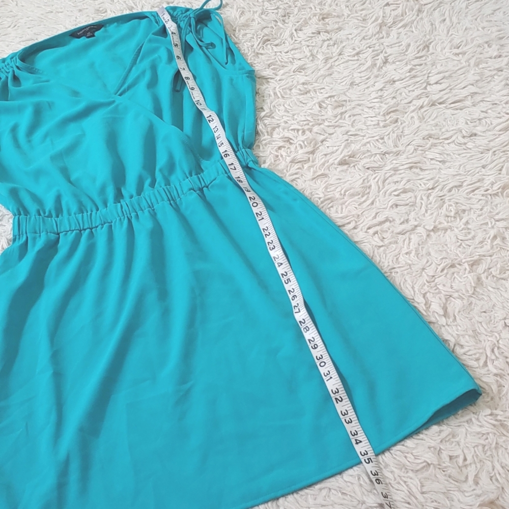 🔴MOVING SALE!🌤️Banana Republic XS, Turquoise Tie Shoulder Wrap Dress - Picture 5 of 9